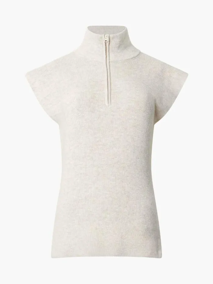 French Connection Lightweight Recycled Vhari Half Zip Vest Oatmeal Mel Women Jumpers and Cardigans