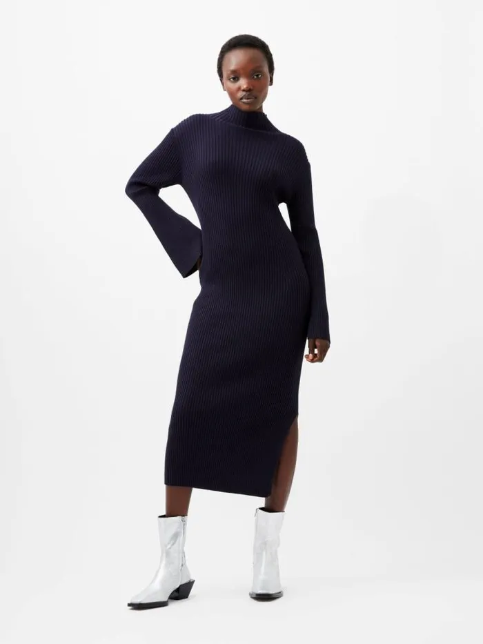 French Connection Lolly Mari Flare Sleeve Knit Dress Marine Women Dresses