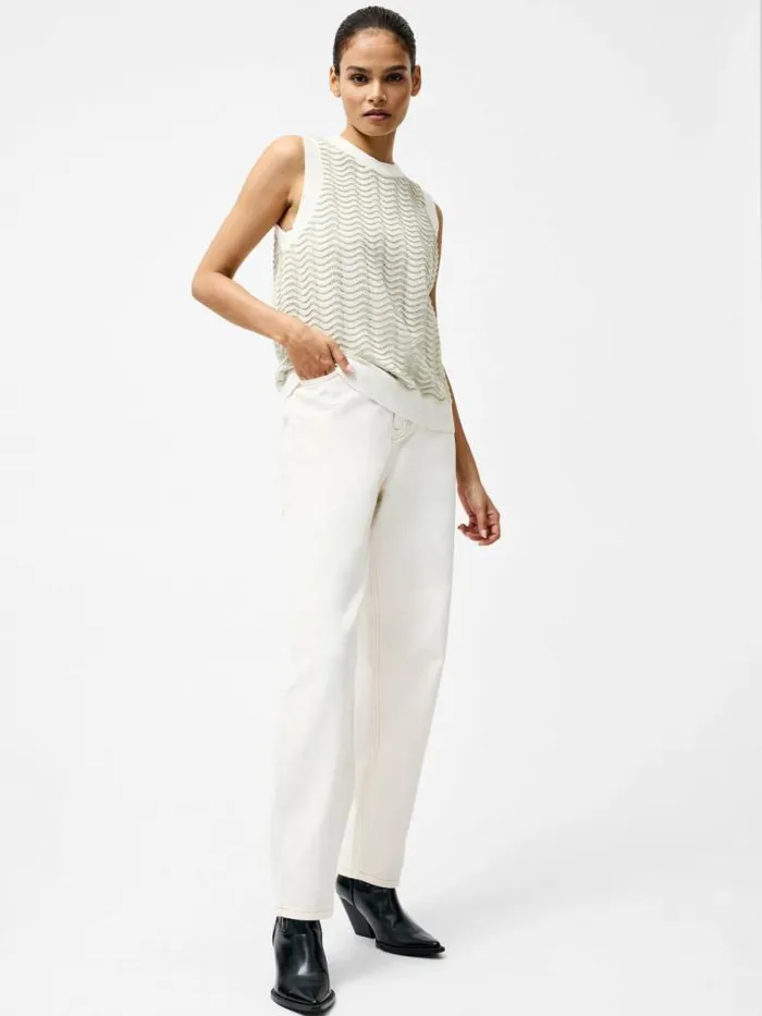 French Connection London Sleeveless Wave Knit Jumper Pistachiocream Women Jumpers and Cardigans