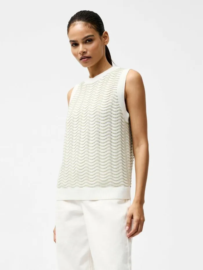 French Connection London Sleeveless Wave Knit Jumper Pistachiocream Women Jumpers and Cardigans