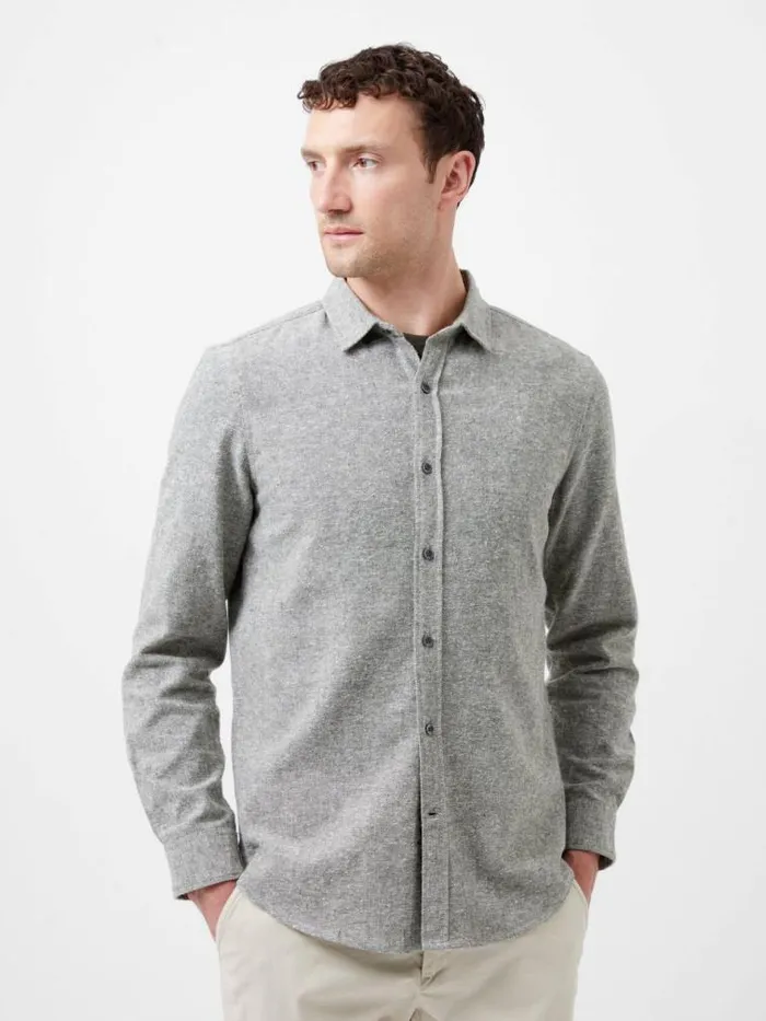 French Connection Long Sleeve Flannel Shirt Light Green Olive Men Shirts