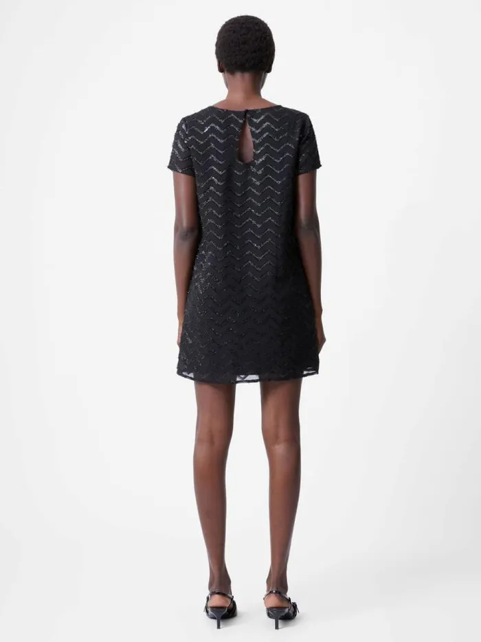 French Connection Lurex Georgette Mini Shift Dress Black Women Dresses