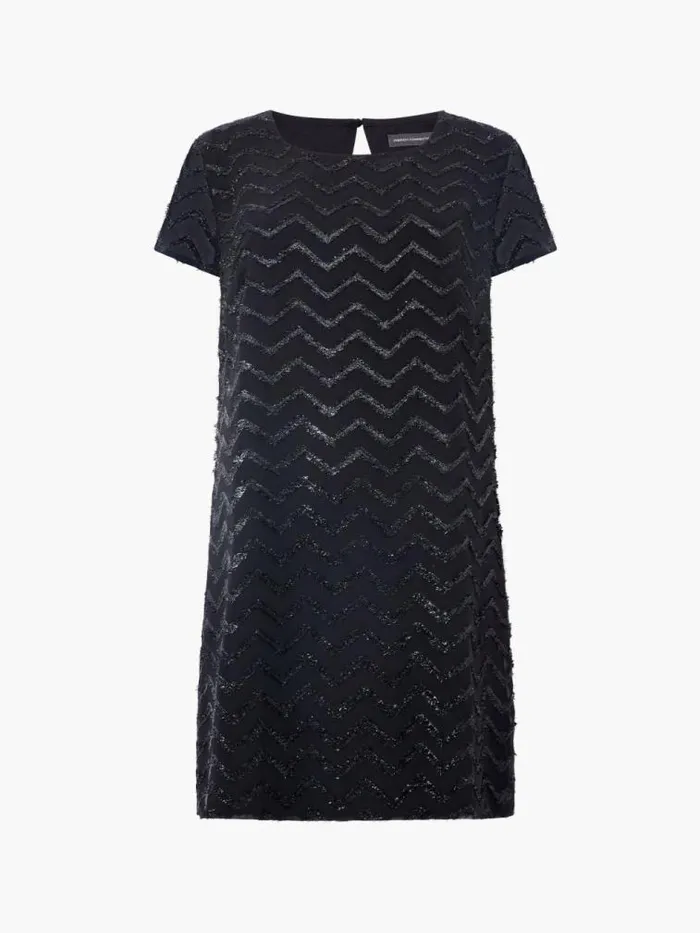 French Connection Lurex Georgette Mini Shift Dress Black Women Dresses