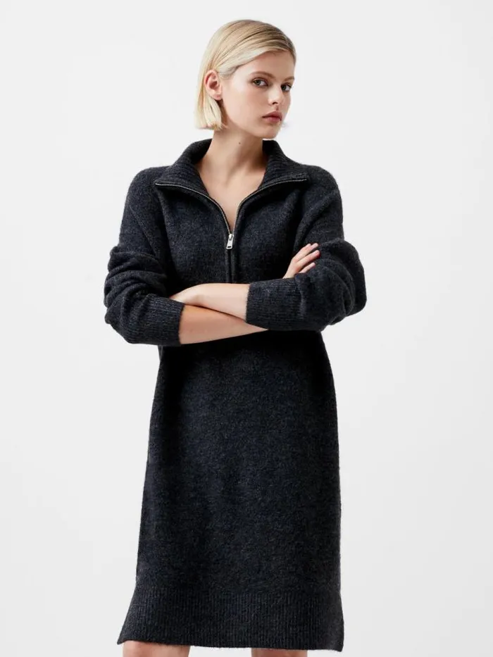 French Connection Maddox Half Zip Long Sleeve Knit Dress Charcoal Mel Women Dresses French Connection Maddox Half Zip Long Sleeve Knit Dress Charcoal Mel Women Dresses