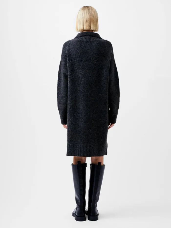 French Connection Maddox Half Zip Long Sleeve Knit Dress Charcoal Mel Women Dresses