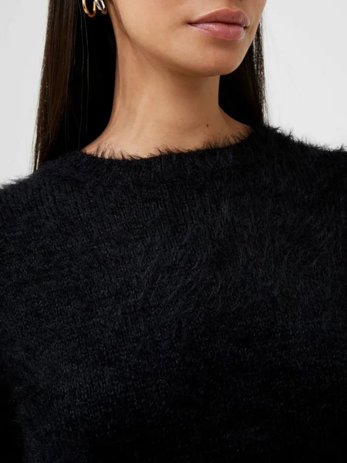 French Connection Meena Fluffy Boat Neck Jumper Blackout Women Jumpers and Cardigans