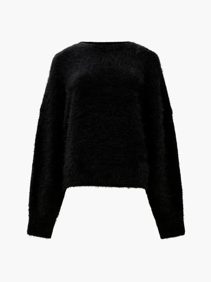 French Connection Meena Fluffy Boat Neck Jumper Blackout Women Jumpers and Cardigans