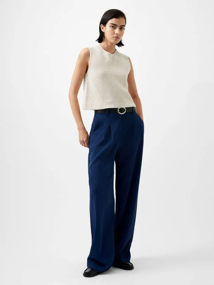 French Connection Mozart Knit Crew Neck Sleeveless Vest Light Oatmeal Mel Women Jumpers and Cardigans