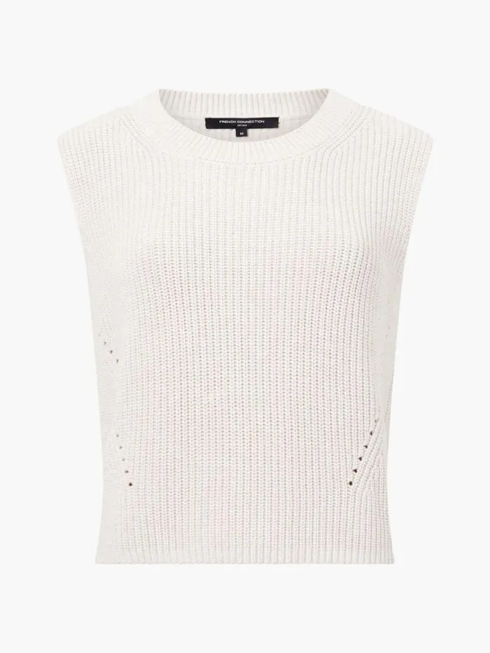 French Connection Mozart Knit Crew Neck Sleeveless Vest Light Oatmeal Mel Women Jumpers and Cardigans