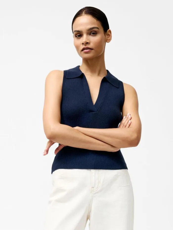 French Connection Mozza Collared V Neck Sleeveless Jumper Marine Women Jumpers and Cardigans French Connection Mozza Collared V Neck Sleeveless Jumper Marine Women Jumpers and Cardigans