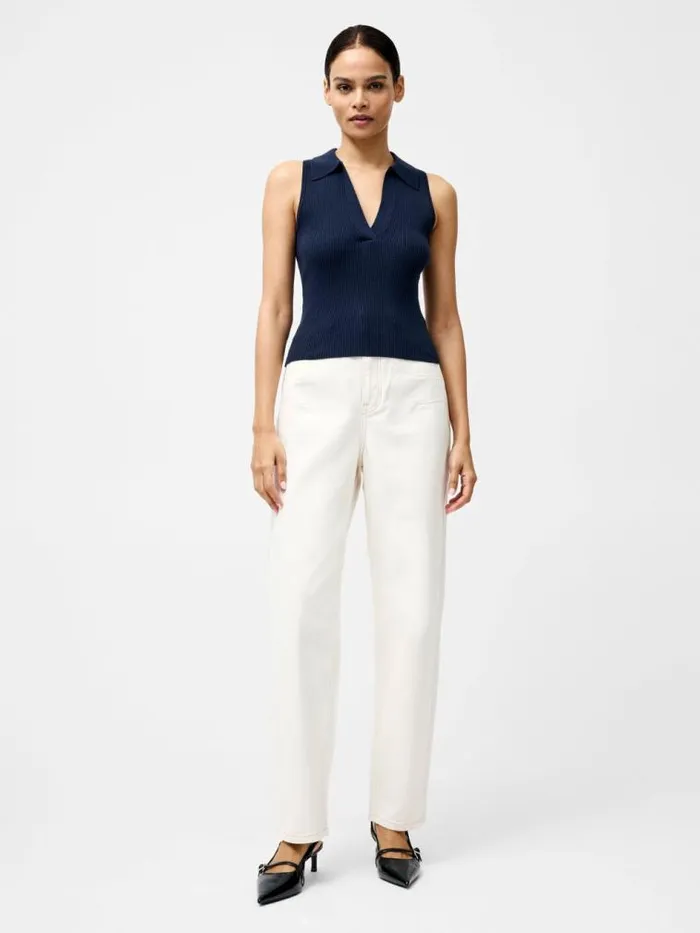 French Connection Mozza Collared V Neck Sleeveless Jumper Marine Women Jumpers and Cardigans