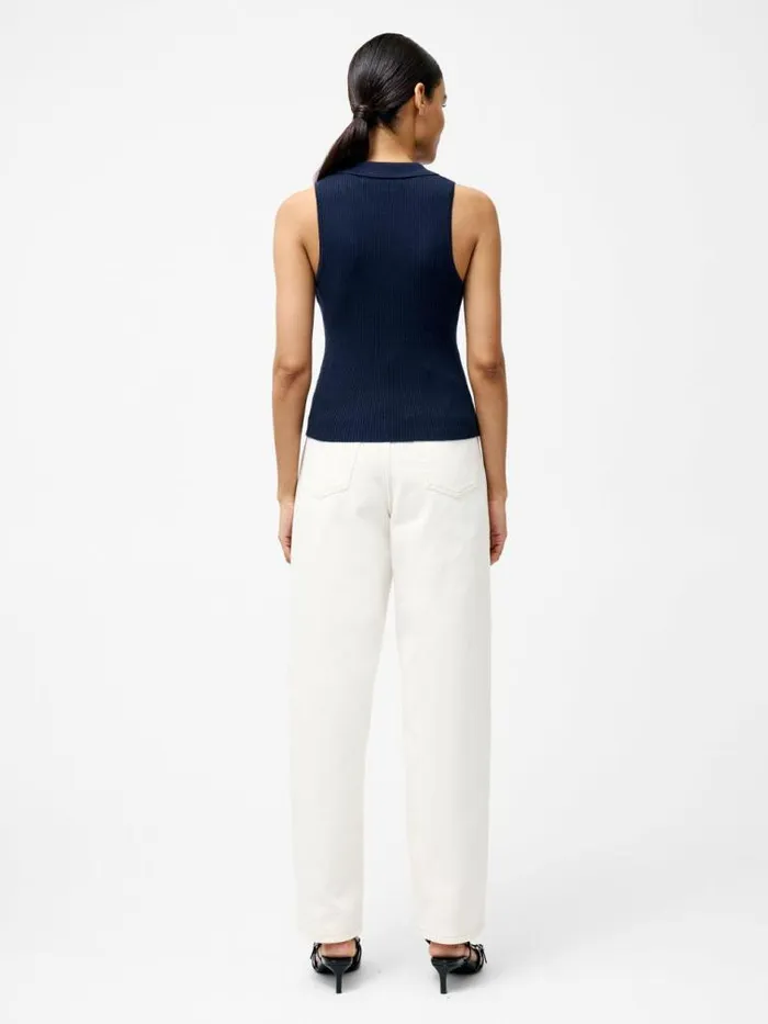 French Connection Mozza Collared V Neck Sleeveless Jumper Marine Women Jumpers and Cardigans