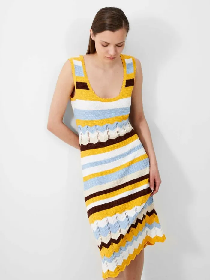French Connection Nellis Cotton Striped Crochet Dress Bananacash Blue Mul Women Dresses