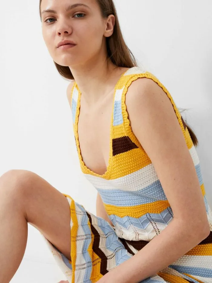 French Connection Nellis Cotton Striped Crochet Dress Bananacash Blue Mul Women Dresses