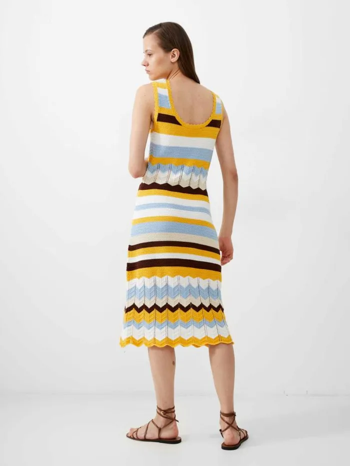 French Connection Nellis Cotton Striped Crochet Dress Bananacash Blue Mul Women Dresses