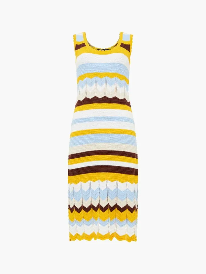 French Connection Nellis Cotton Striped Crochet Dress Bananacash Blue Mul Women Dresses