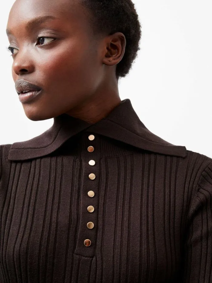 French Connection Nia Mari Long Sleeve Top Chocolate Ganache Women Jumpers and Cardigans