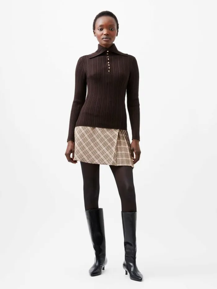 French Connection Nia Mari Long Sleeve Top Chocolate Ganache Women Jumpers and Cardigans