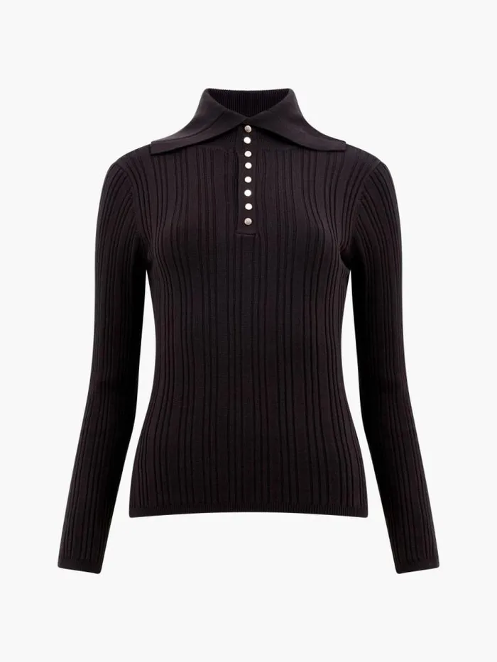 French Connection Nia Mari Long Sleeve Top Chocolate Ganache Women Jumpers and Cardigans