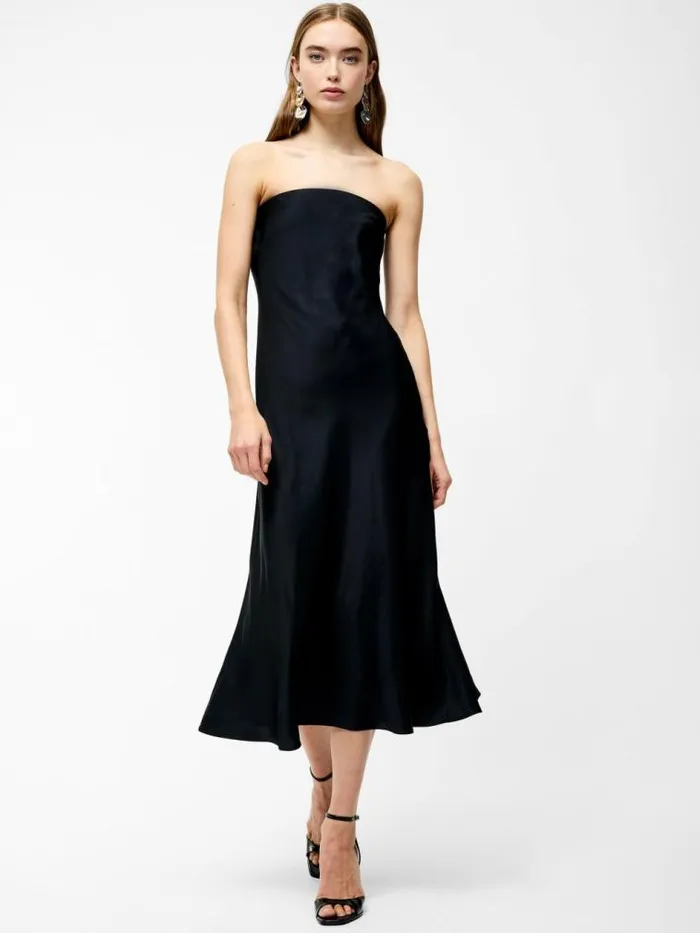 French Connection Oona Satin Bandeau Midi Dress Black Women Dresses