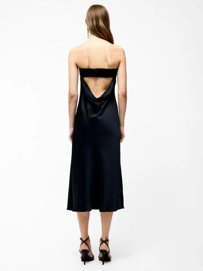 French Connection Oona Satin Bandeau Midi Dress Black Women Dresses