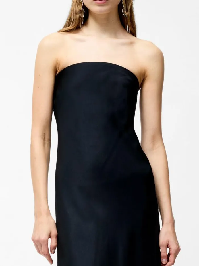 French Connection Oona Satin Bandeau Midi Dress Black Women Dresses