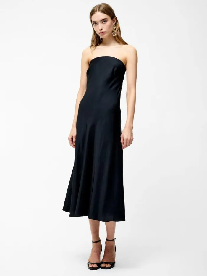 French Connection Oona Satin Bandeau Midi Dress Black Women Dresses