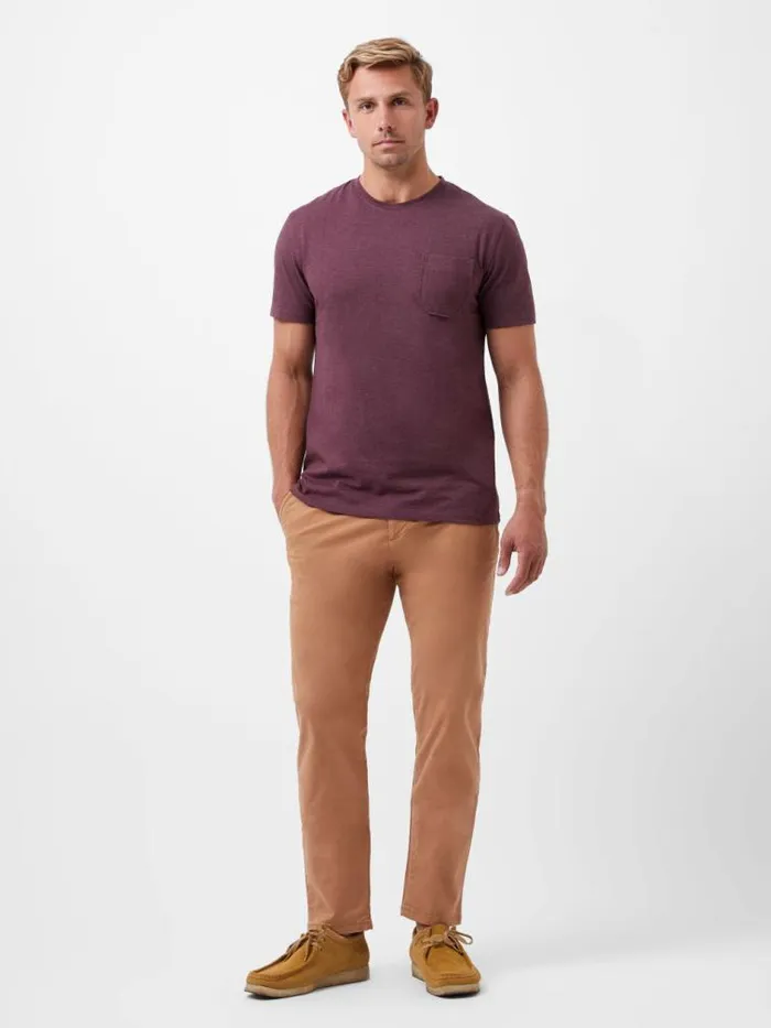 French Connection Organic Pocket TShirt Burgandy Mel Men TShirts and Polo Shirts