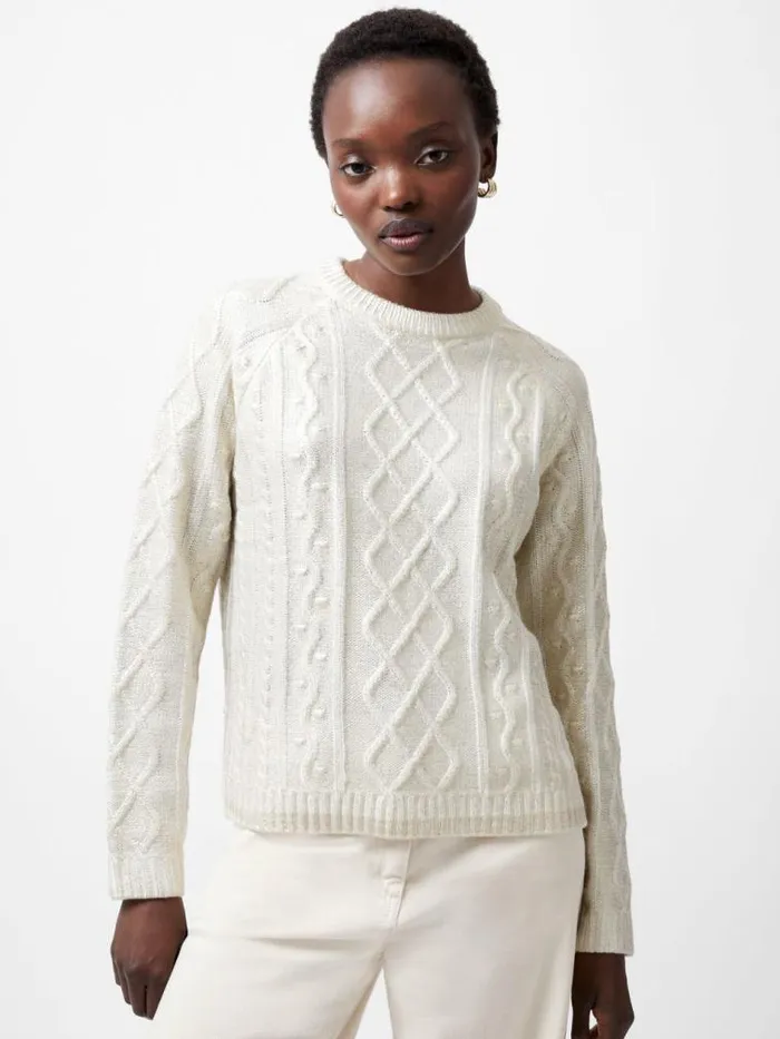 French Connection Otilia Foil Cable Knit Jumper Winter White Women Jumpers and Cardigans French Connection Otilia Foil Cable Knit Jumper Winter White Women Jumpers and Cardigans