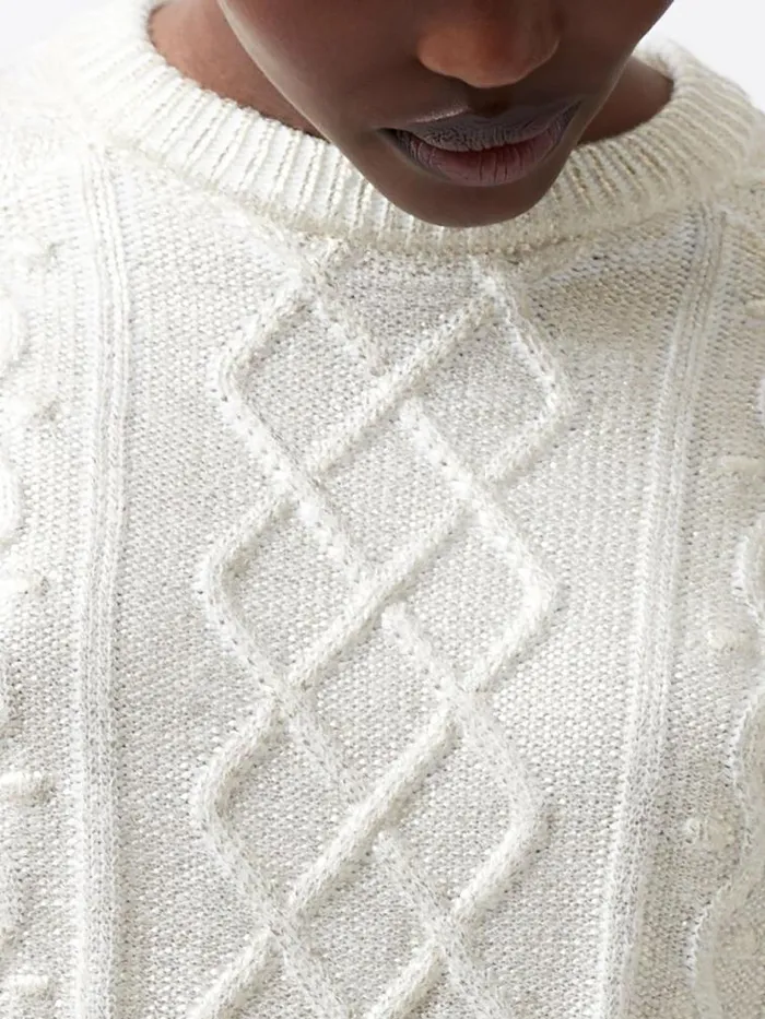 French Connection Otilia Foil Cable Knit Jumper Winter White Women Jumpers and Cardigans