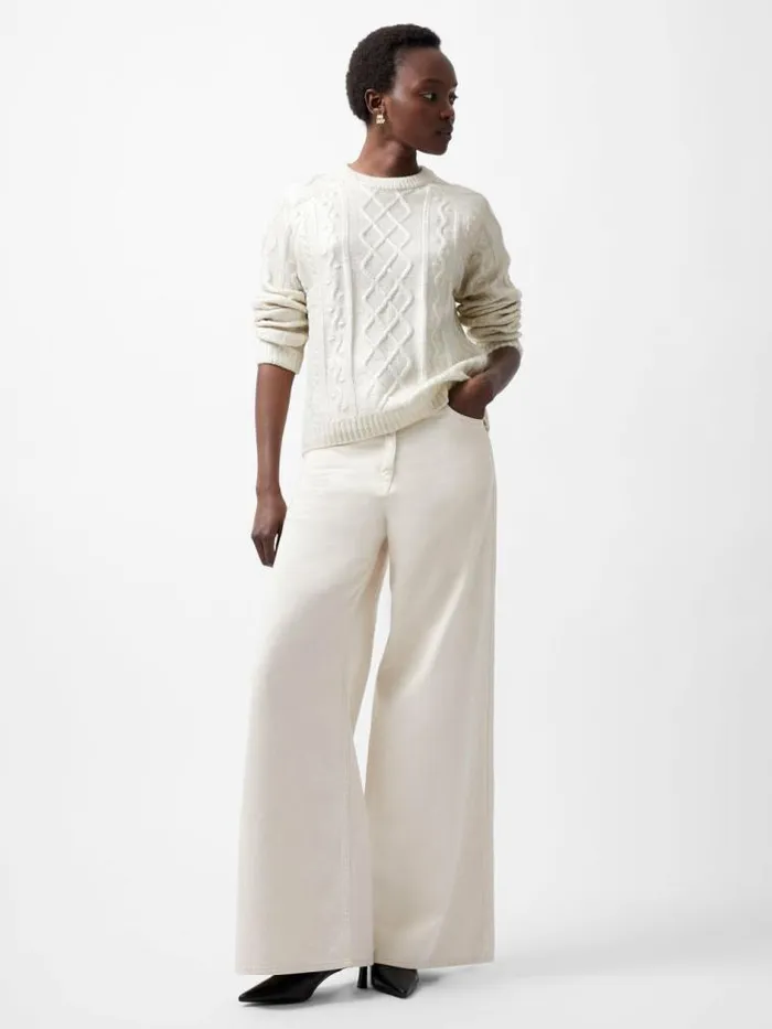 French Connection Otilia Foil Cable Knit Jumper Winter White Women Jumpers and Cardigans