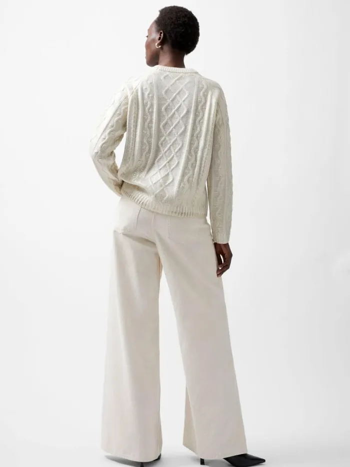 French Connection Otilia Foil Cable Knit Jumper Winter White Women Jumpers and Cardigans