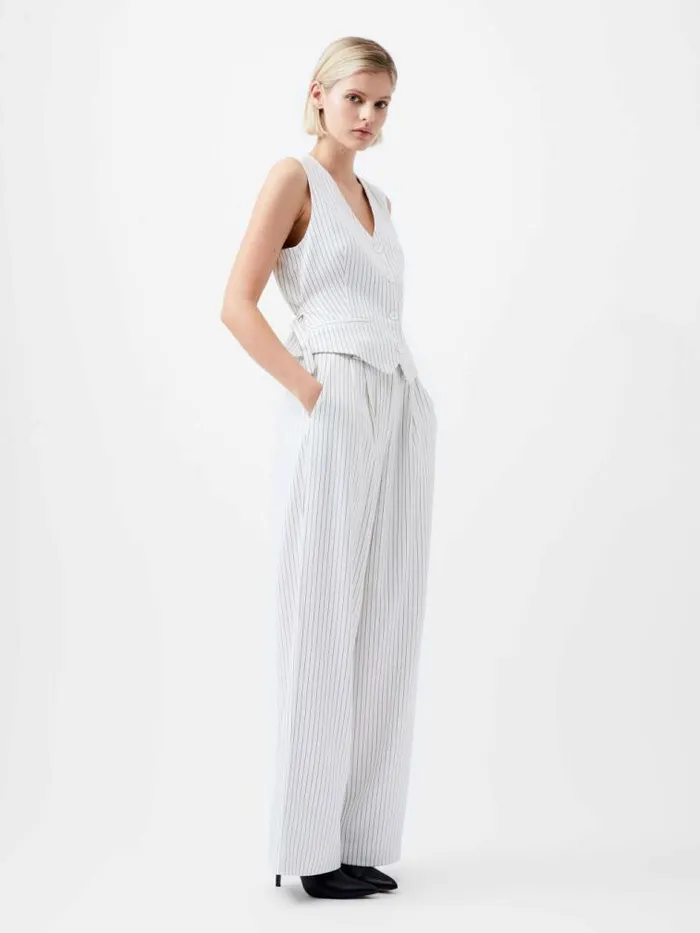 French Connection Pinstripe High Waisted Trousers Whiteblack Women Trousers