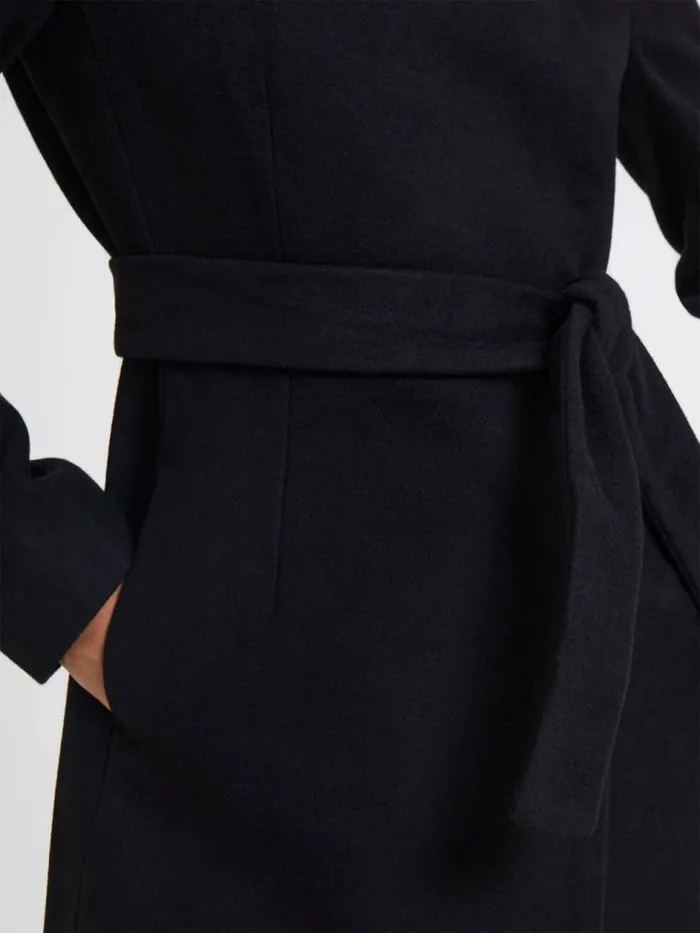 French Connection Platform Felt Crossover Coat Black Women Coats and Jackets