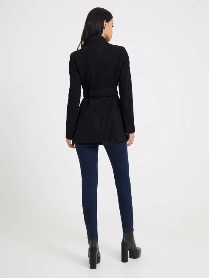 French Connection Platform Felt Crossover Coat Black Women Coats and Jackets
