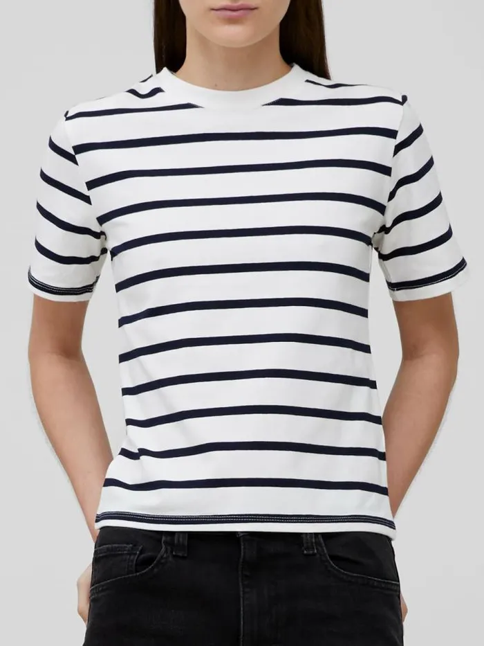 French Connection Rallie Cotton Stripe Short Sleeve TShirt Stripe S Whitemarin Women Tops