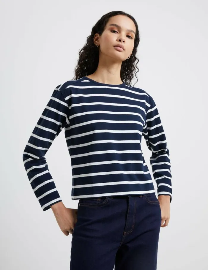 French Connection Rallie Stripe Slash Neck Top Stripe Marinewhite Women Tops