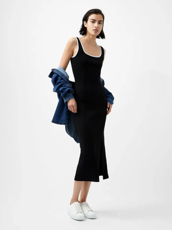 French Connection Rassia Rib Contrast Square Neck Midi Dress Blackporcelain Crea Women Dresses French Connection Rassia Rib Contrast Square Neck Midi Dress Blackporcelain Crea Women Dresses