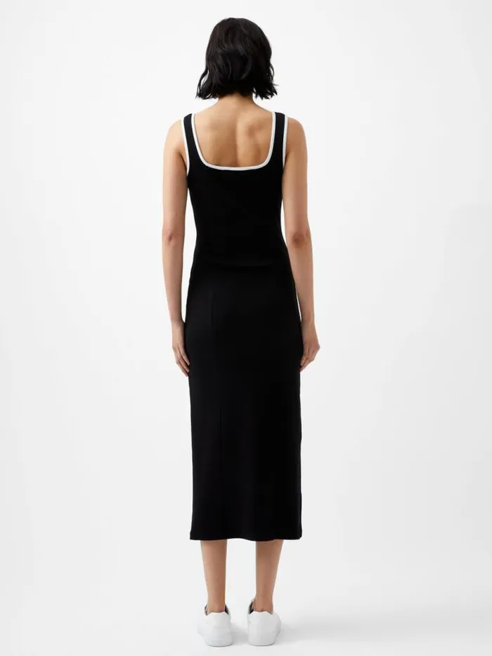 French Connection Rassia Rib Contrast Square Neck Midi Dress Blackporcelain Crea Women Dresses