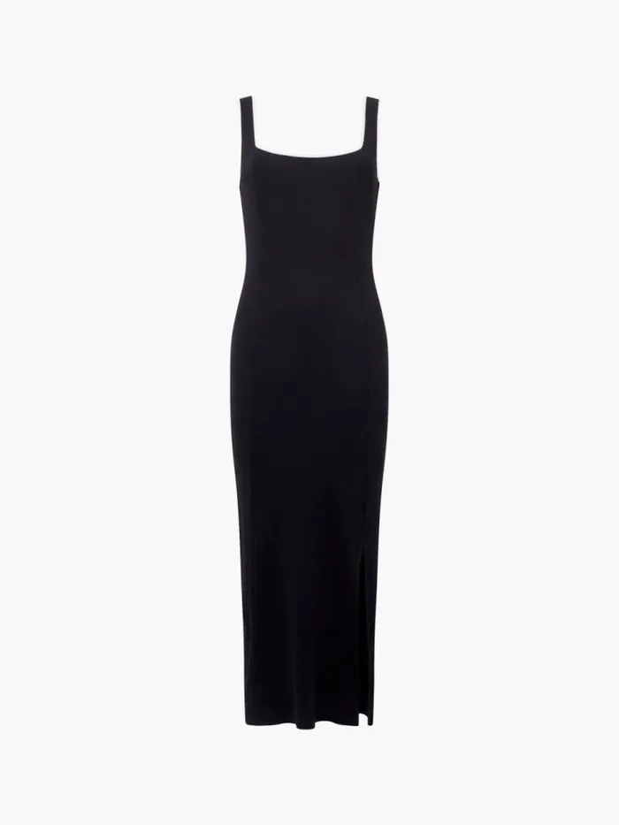 French Connection Rassia Rib Contrast Square Neck Midi Dress Blackporcelain Crea Women Dresses
