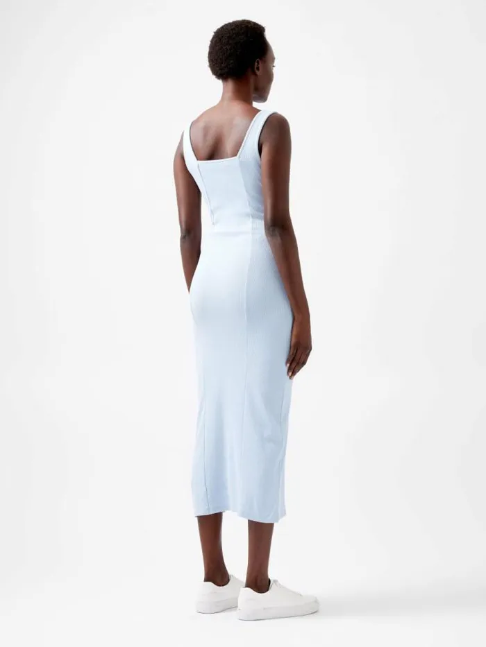 French Connection Rassia Rib Square Neck Midi Dress Cashmere Blue Women Dresses