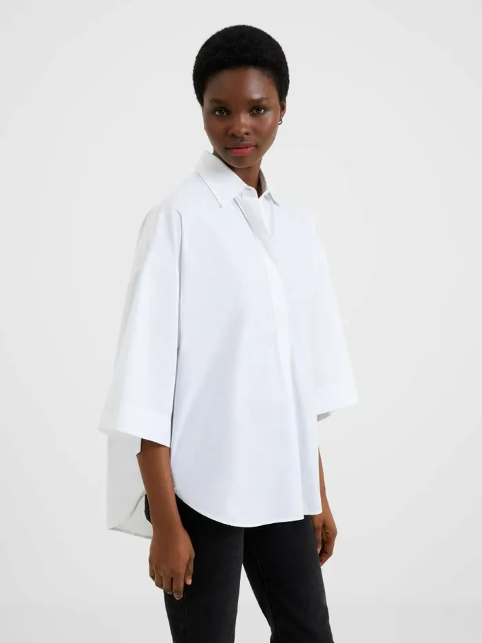 French Connection Rhodes Poplin Popover Shirt Linen White Women Tops