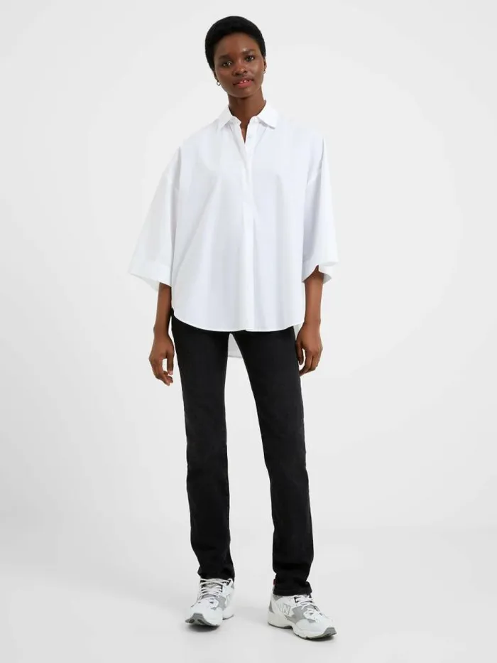 French Connection Rhodes Poplin Popover Shirt Linen White Women Tops