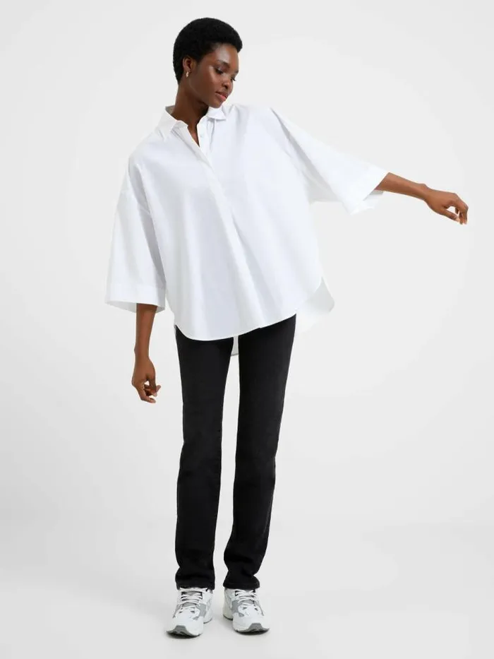 French Connection Rhodes Poplin Popover Shirt Linen White Women Tops
