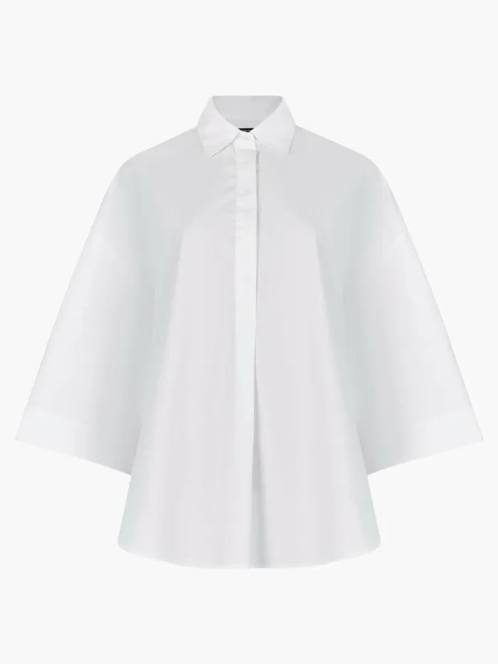 French Connection Rhodes Poplin Popover Shirt Linen White Women Tops