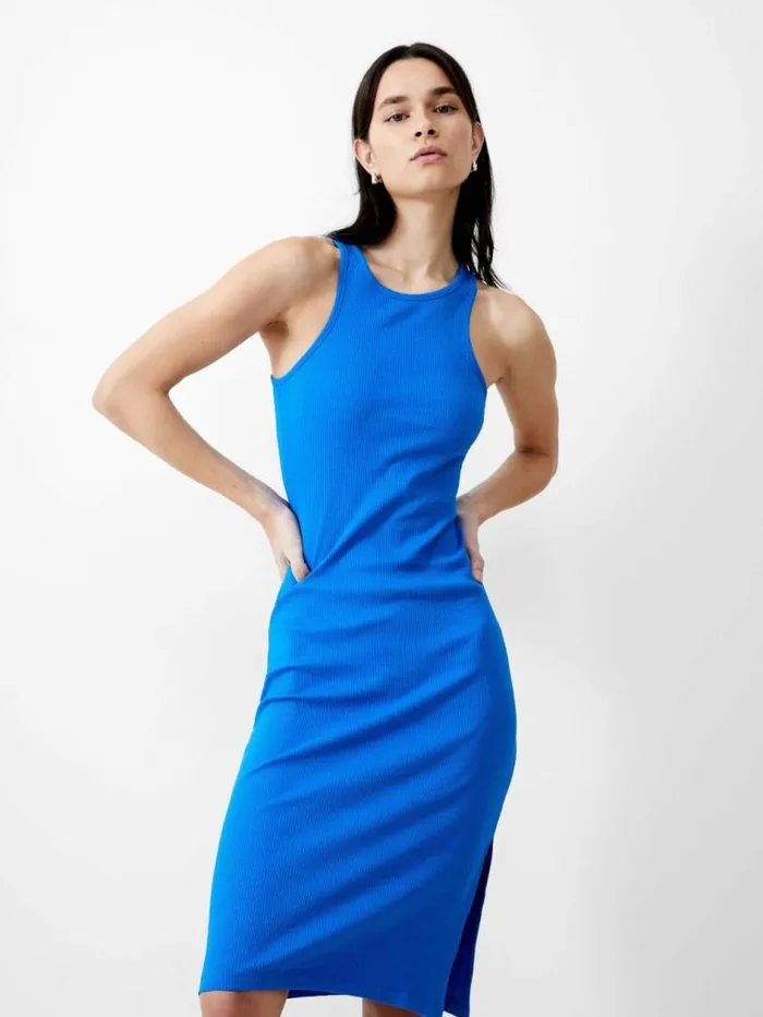 French Connection Ribbed Racer Dress Bright Blue Women Dresses