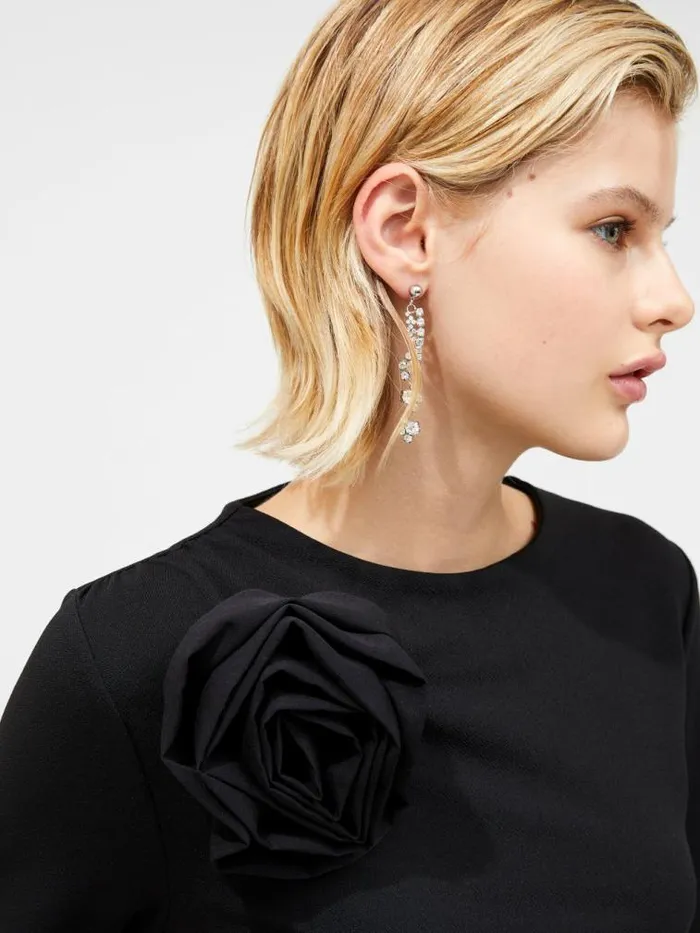 French Connection Rosette Jersey Mini Dress Black Women Dresses