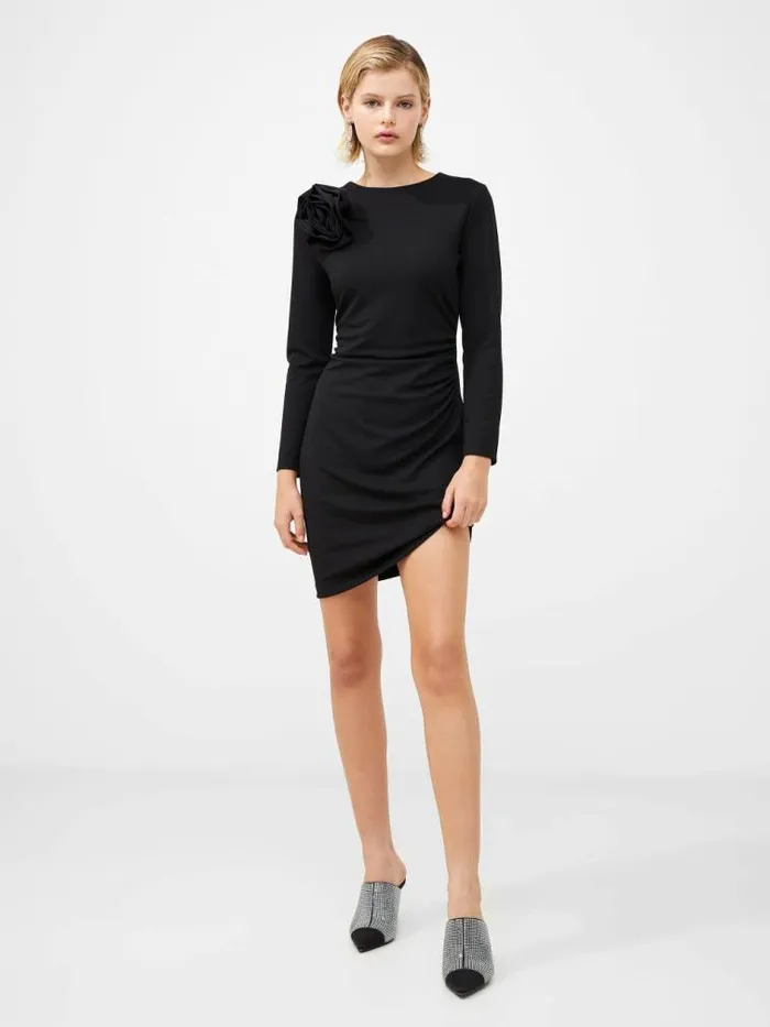 French Connection Rosette Jersey Mini Dress Black Women Dresses