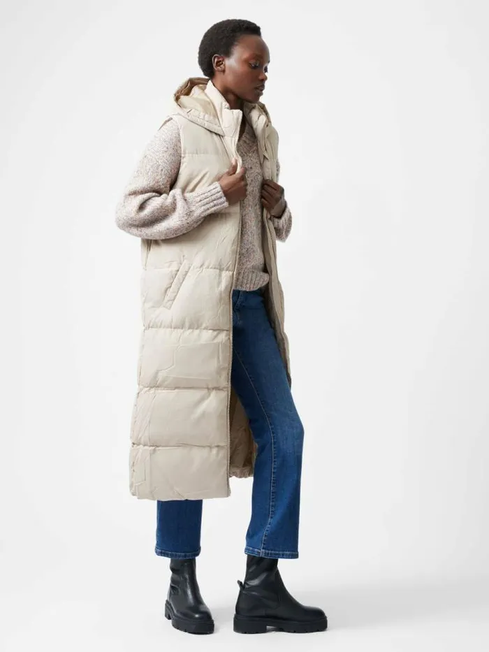 French Connection Row Long Gilet Putty Women Coats and Jackets