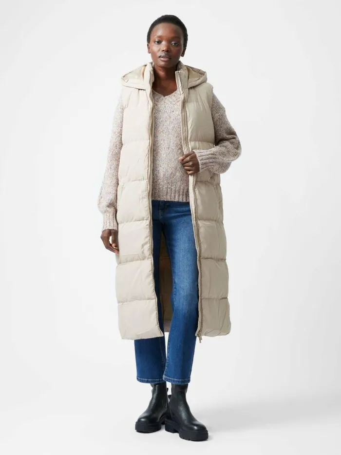French Connection Row Long Gilet Putty Women Coats and Jackets